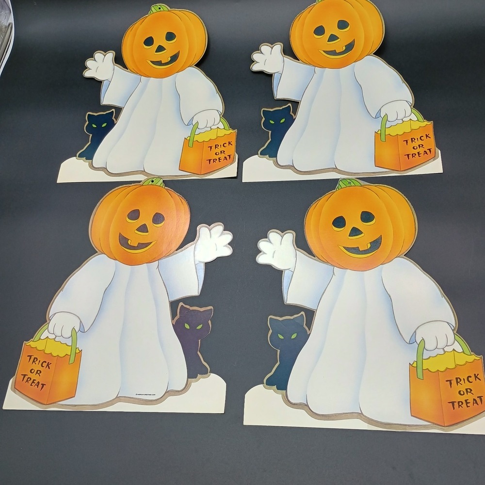 American Greetings Vintage Halloween Pumpkin Ghost Cat Die Cut Lot Card Stock